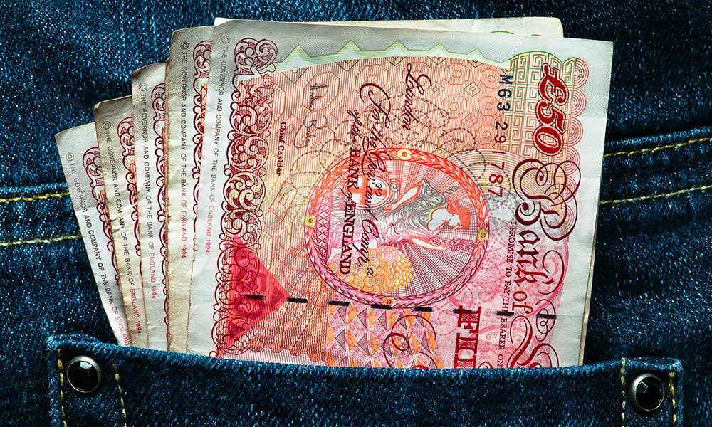 Fifty Pound Notes Jeans Back Pocket