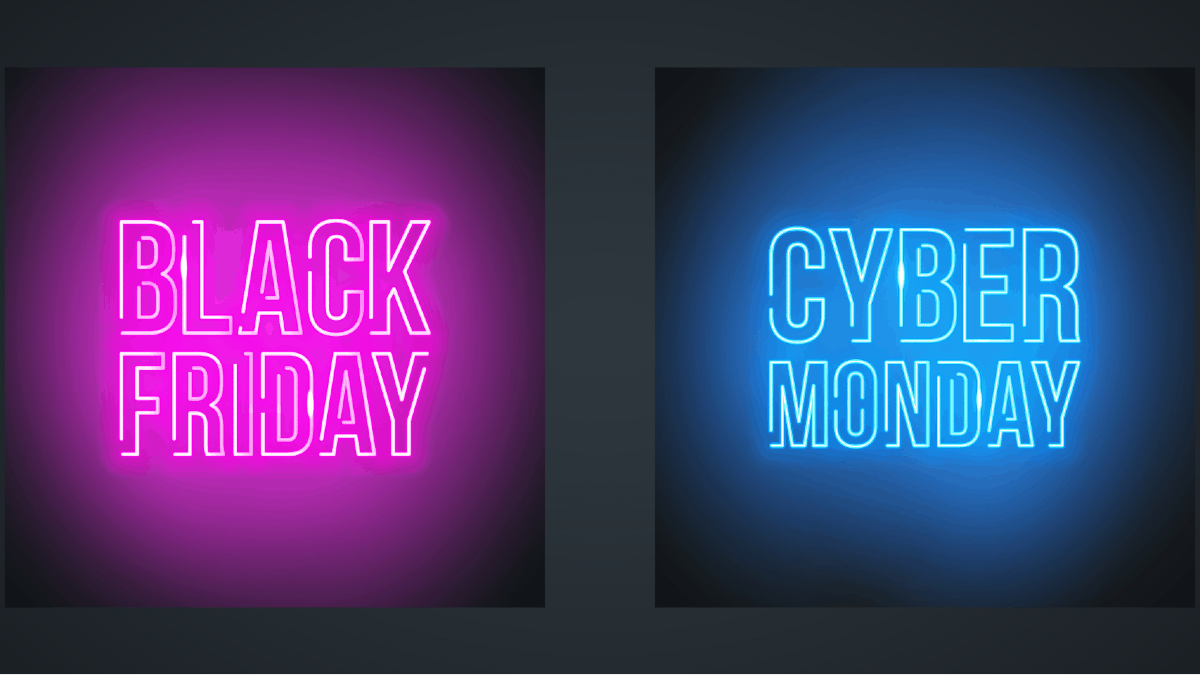 Black Friday Sale and Cyber Monday Sale neon promotional signs