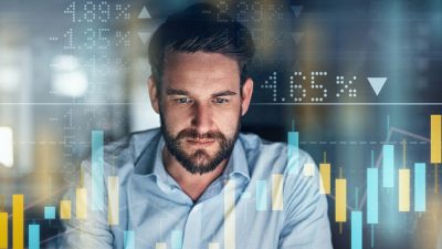 Man Glance Down Trading Background