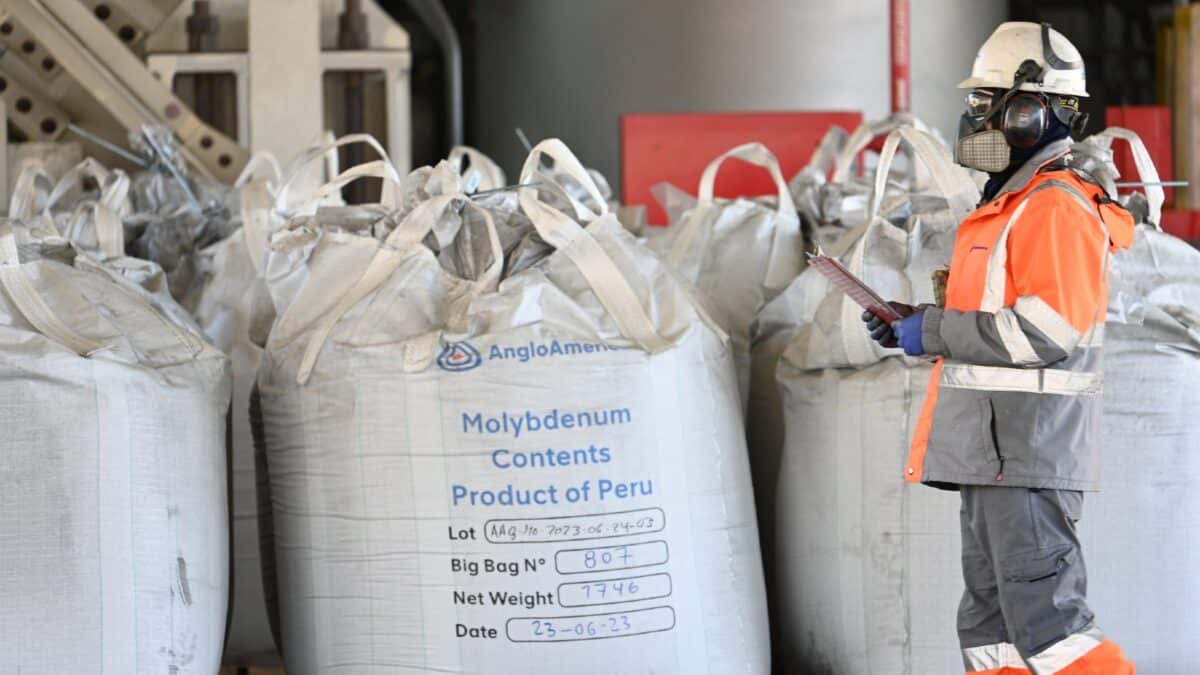 Bags of copper-molybdenum at Anglo-American's Quellaveco project in Peru