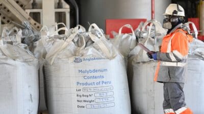 Bags of copper-molybdenum at Anglo-American's Quellaveco project in Peru