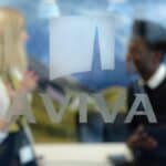 Aviva logo on glass meeting room door