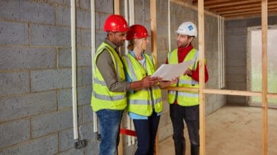 Customers being shown around a house in progress
