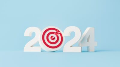 Art concept depicting the year 2024 with a bullseye target in place of the zero