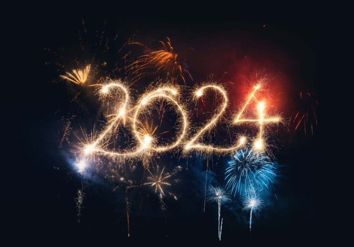 Fireworks spelling out the numbers '2024'