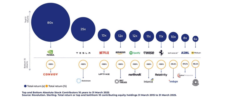 An image showing the returns Scottish Mortgage Investment Trust has made from investing in stocks including Nvidia and Tesla.