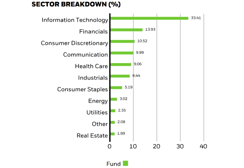 Sector make-up of the iShares S&P 500 ETF